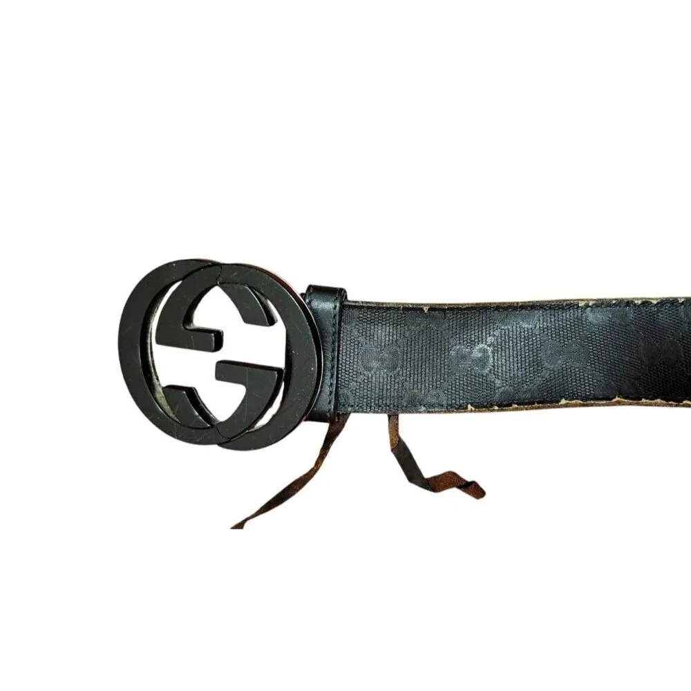 Gucci Black Shiny Imprime Belt With Black Interlinking GG Buckle